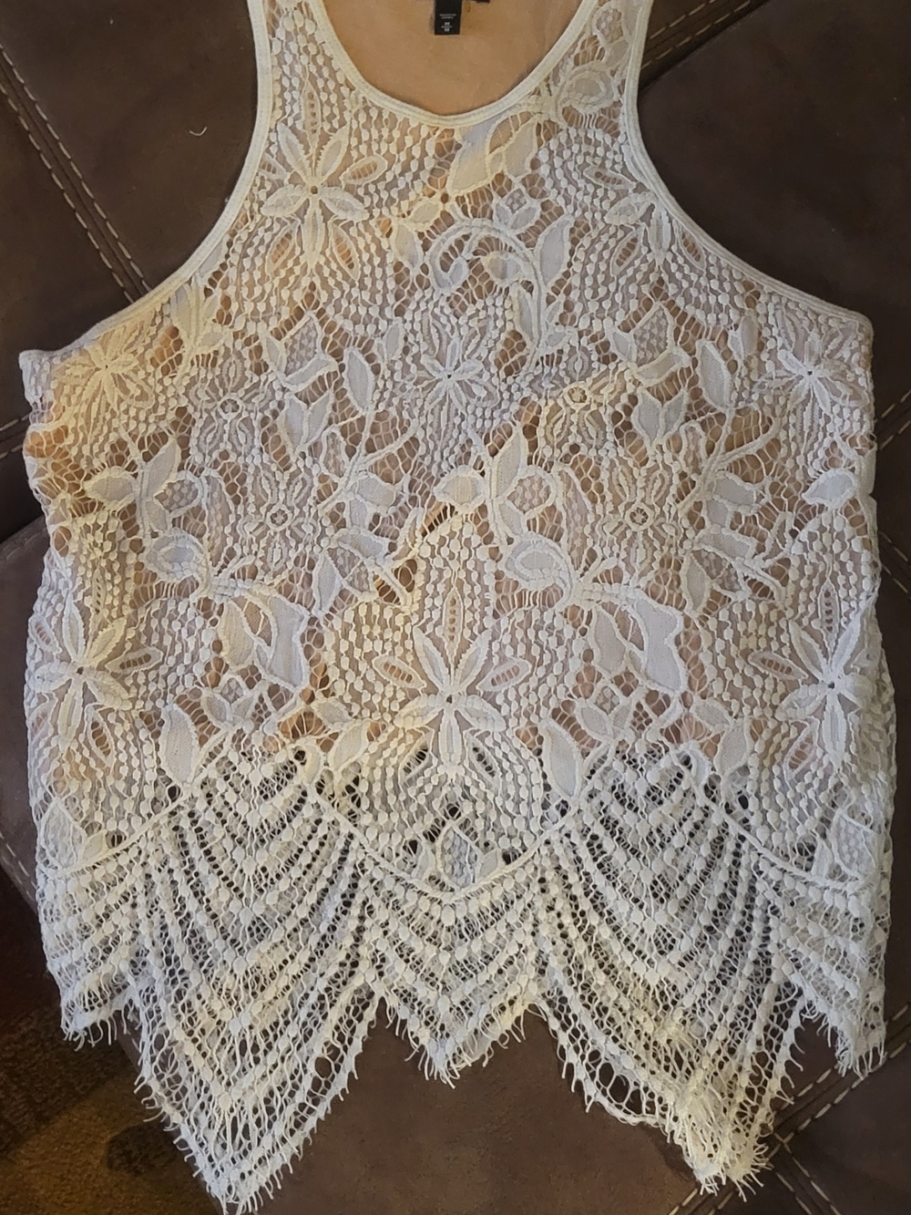 Express White Floral Lace Cropped Camisole